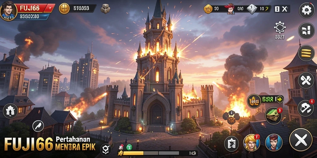 Tampilan gameplay mendebarkan dalam FUJI66 Tower Defense.