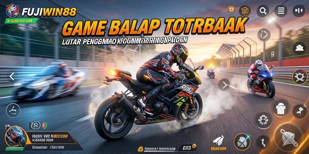 Tampilan gameplay FUJIWIN88 dengan aksi balapan motor yang mendebarkan.