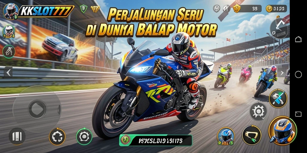 Gameplay seru KKSLOT777 dengan balap motor yang mendebarkan.