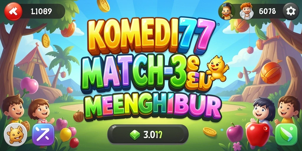 Screenshot gameplay KOMEDI77 dengan level Match-3 yang seru.