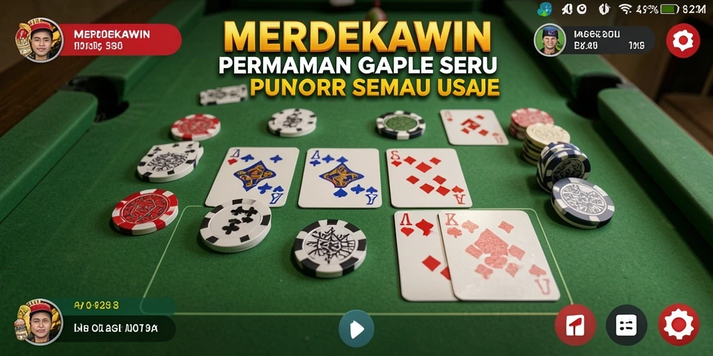 Screenshot gameplay MERDEKAWIN menunjukkan suasana seru permainan Gaple.