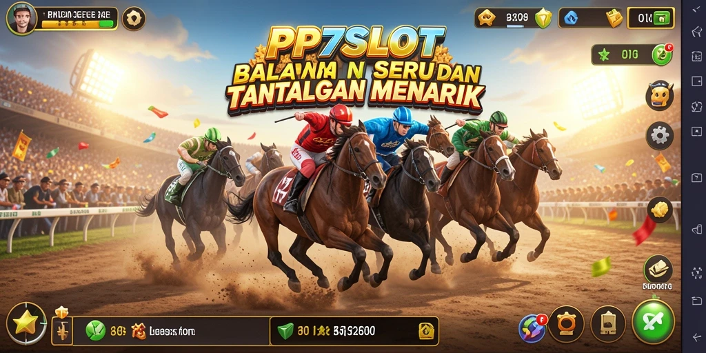 Screenshot gameplay PP7SLOT menampilkan mobil balap melaju kencang di trek penuh rintangan.