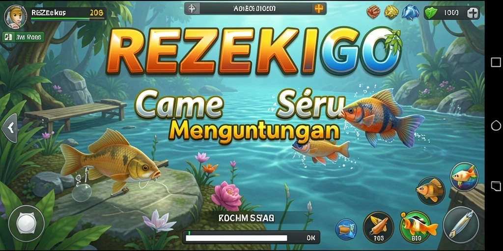 Screenshot utama <strong>REZEKIGO</strong> menampilkan gameplay seru saat memancing.
