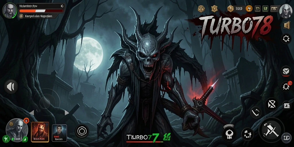 Tampilan gameplay TURBO78 yang menegangkan dan menyeramkan.